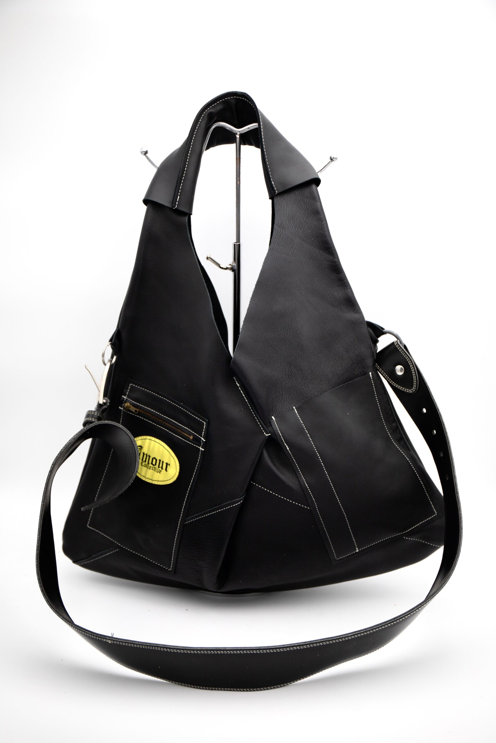 Sac à Main Triangle Noir avec sangle + Porte Cartes