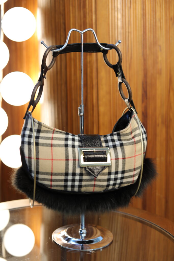 Baby Bag / Motif Burberry / Marron Glacé / Fourrure